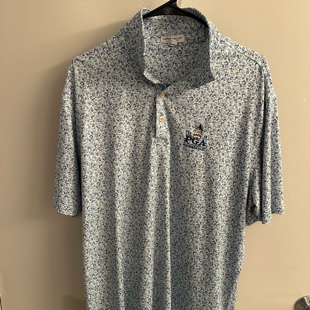 Peter Millar Blue and White Patterned Polo Shirt